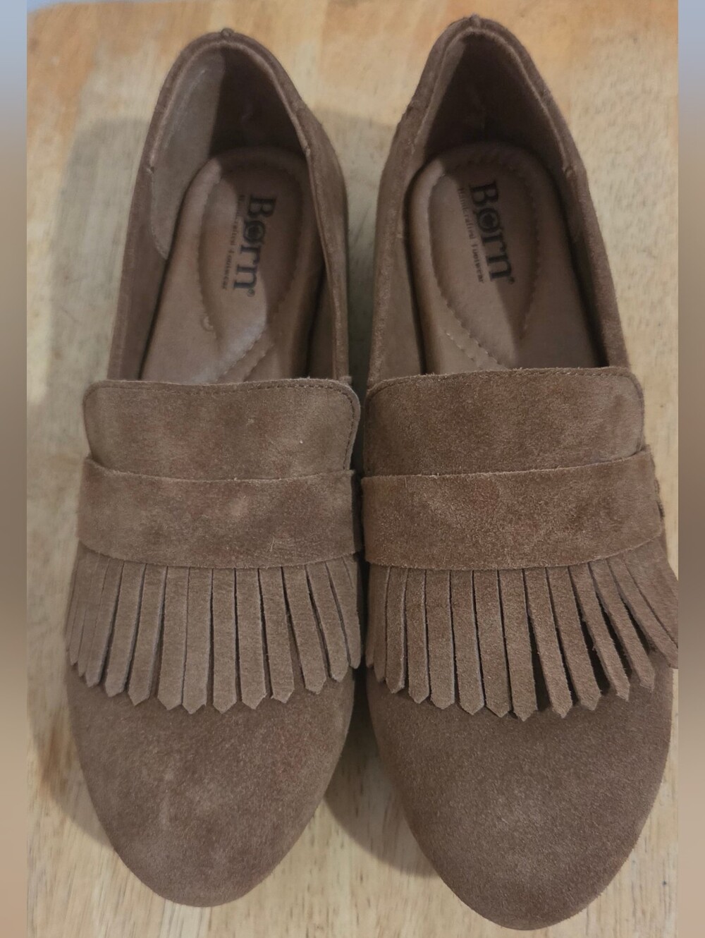 Born McGee Womens Brown Suede Fringe Loafers Comfort Slip On Flats Shoes Size 8